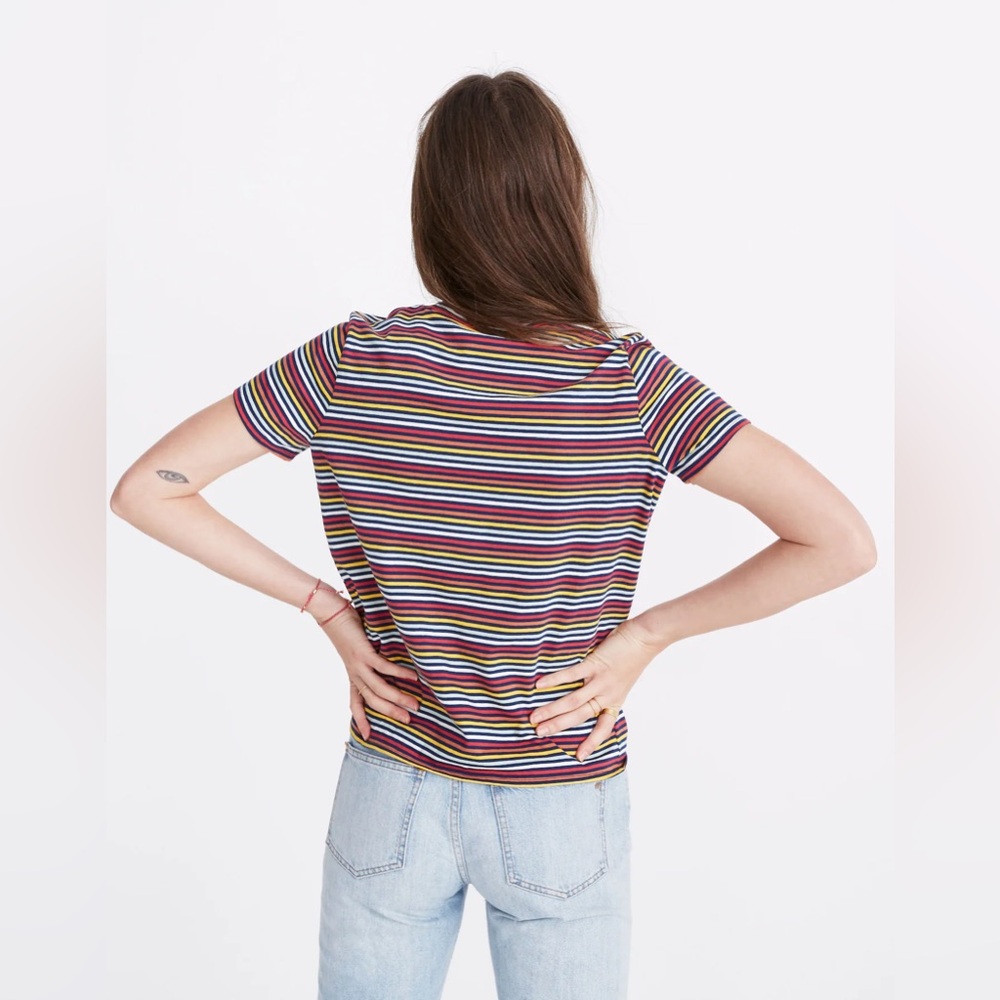 Madewell Knot-Front Tee in Rainbow Stripe Moon Rainbow Short Sleeve T-Shirt - Picture 3 of 10